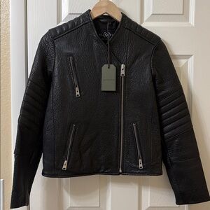 All Saints Classic Black 100% sheep Leather Biker jacket, not collar.Small